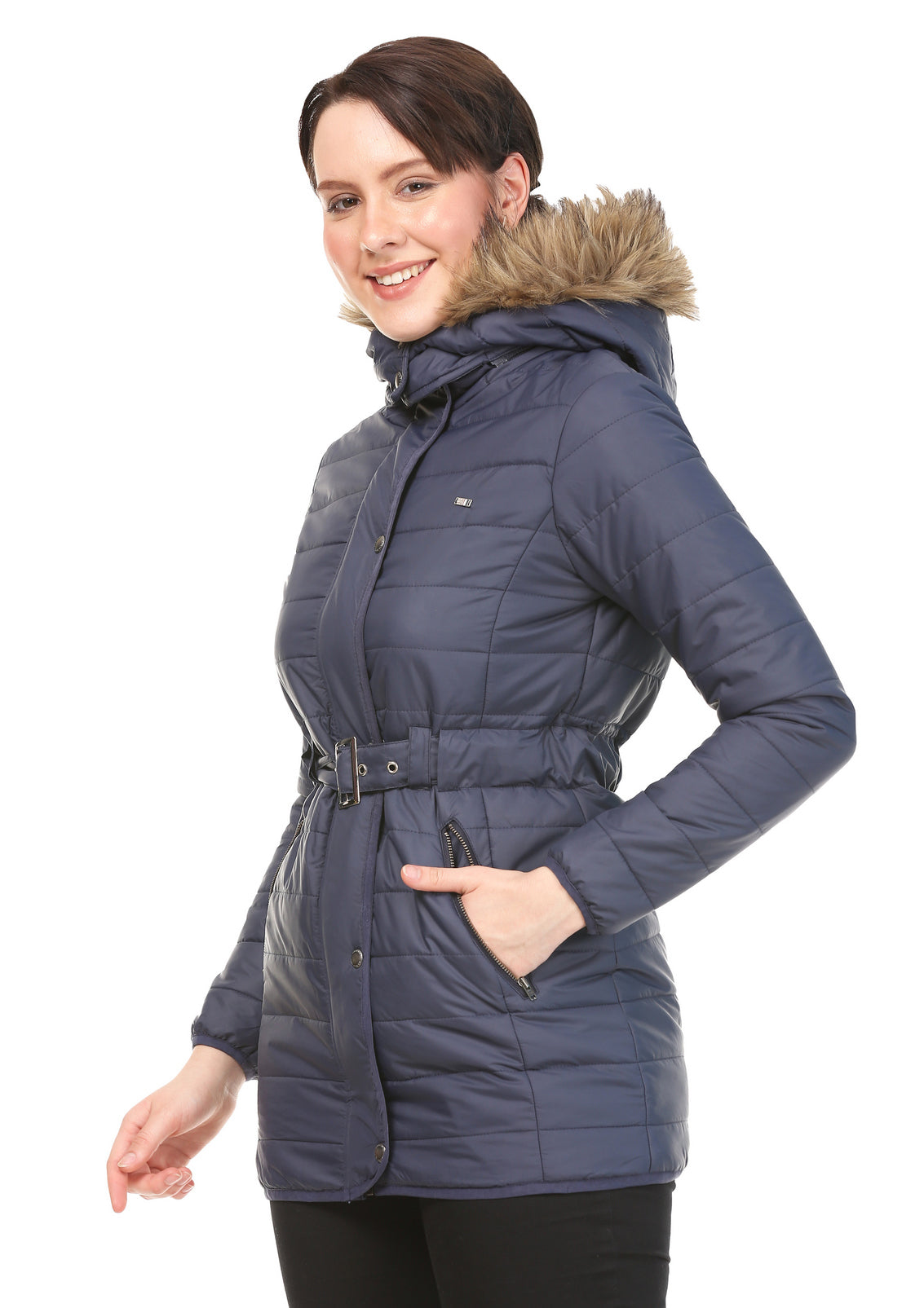 Blue Long Quilted Puffer Hoodie Jacket