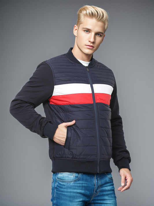 Puffer Jacket with Contrast Stripes