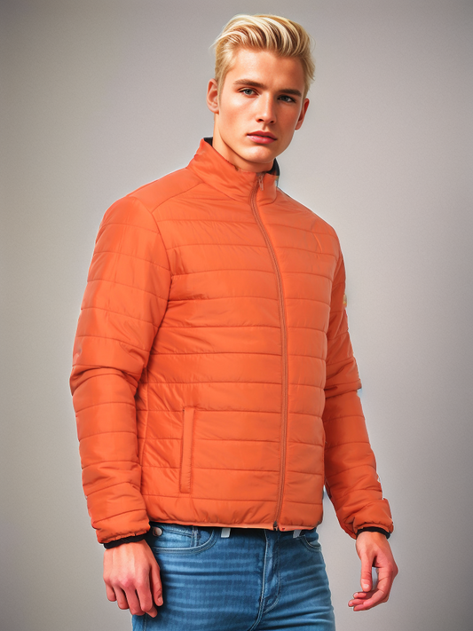 Nylon Quilted Rusty Orange Puffer Jacket